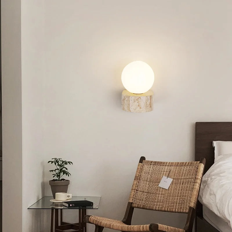 Modern Travertine Globe Wall Sconce - Stylish LED Light Fixture - Image 2