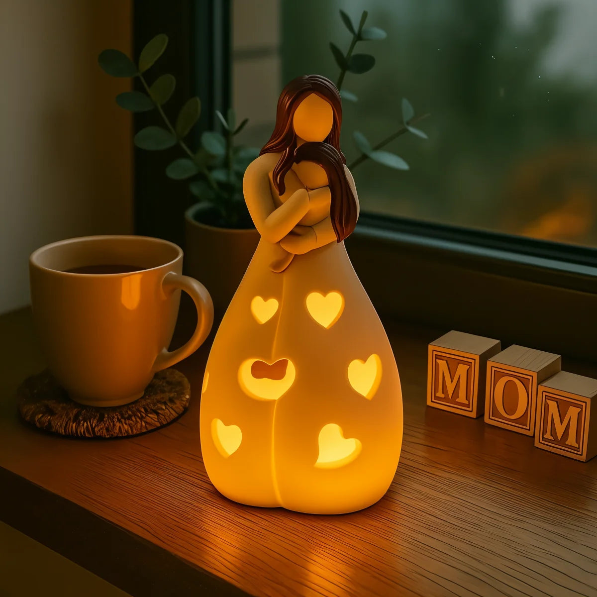 Mother and Child Polyresin Table Lamp - Warm LED Night Light - Decorative Sculpture - Image 1