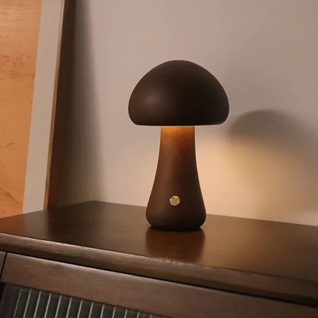 Mushroom Table Lamp - Wooden Bedside Lamp - Minimalist Desk Light - Image 1