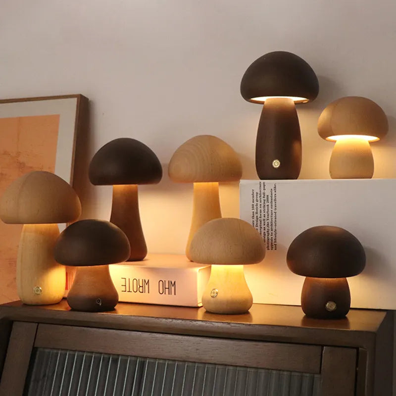 Mushroom Table Lamp - Wooden Bedside Lamp - Minimalist Desk Light - Image 2
