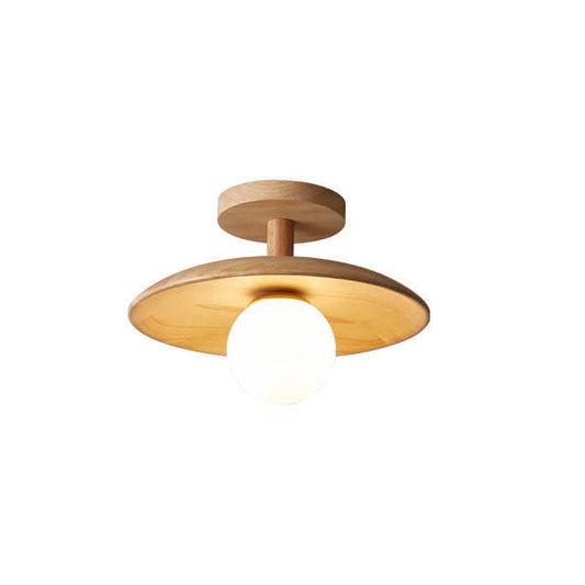 Nordic Style Rubberwood Semi-Flush Mount Ceiling Light - Dome Shade - Image 1