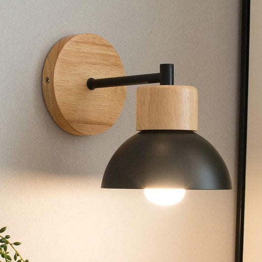Nordic Style Wooden Wall Light - Dome Shade - Modern Sconce - Image 1