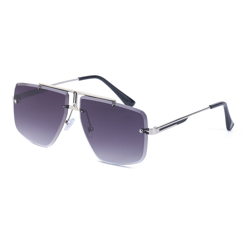 Oversized Rimless Gradient Square Aviator Sunglasses with Double Bridge