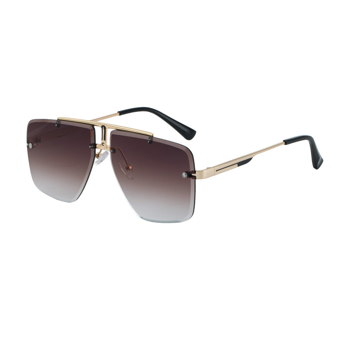 Oversized Rimless Gradient Square Aviator Sunglasses with Double Bridge