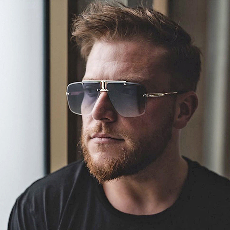 Oversized Rimless Gradient Square Aviator Sunglasses with Double Bridge