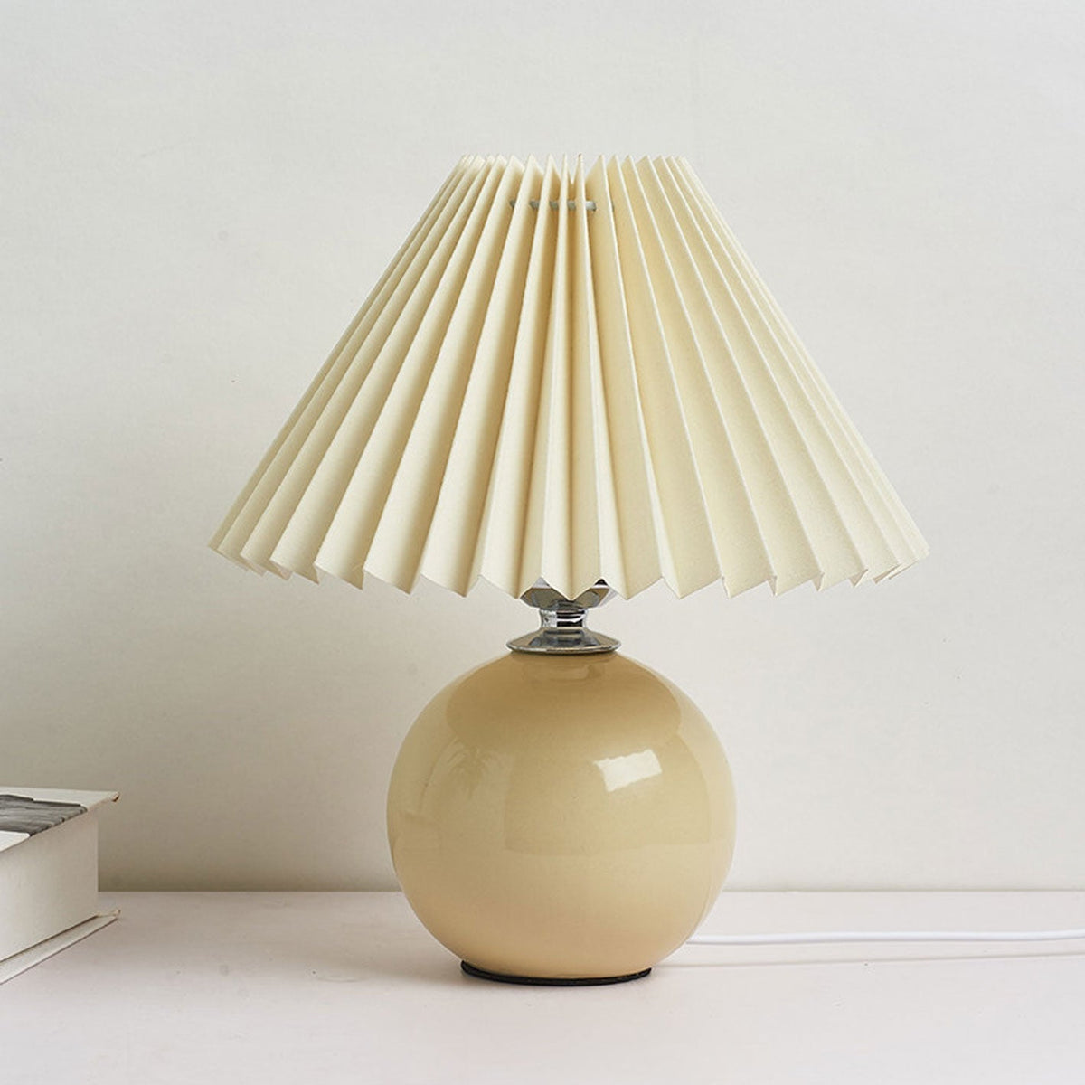 Pleated Table Lamp - Ceramic Base - Vintage Style Nightstand Lamp - Image 1