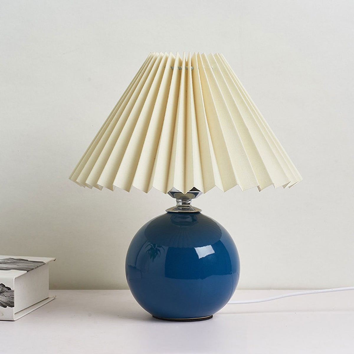 Pleated Table Lamp - Ceramic Base - Vintage Style Nightstand Lamp - Image 8