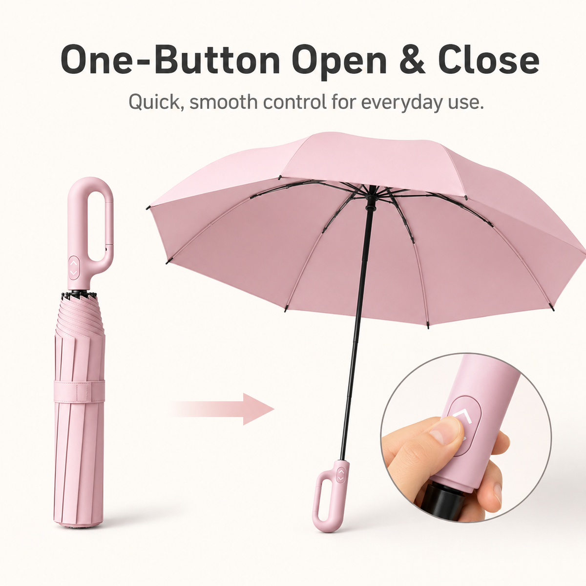 Portable Automatic Folding Umbrella - Windproof and Waterproof with Loop Buckle