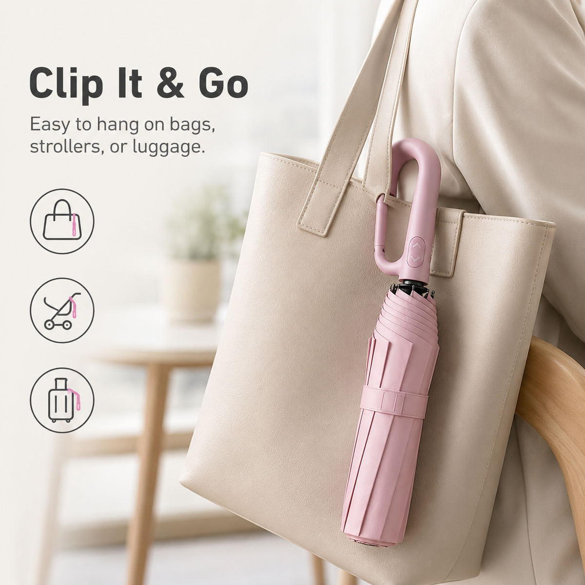 Portable Automatic Folding Umbrella - Windproof and Waterproof with Loop Buckle