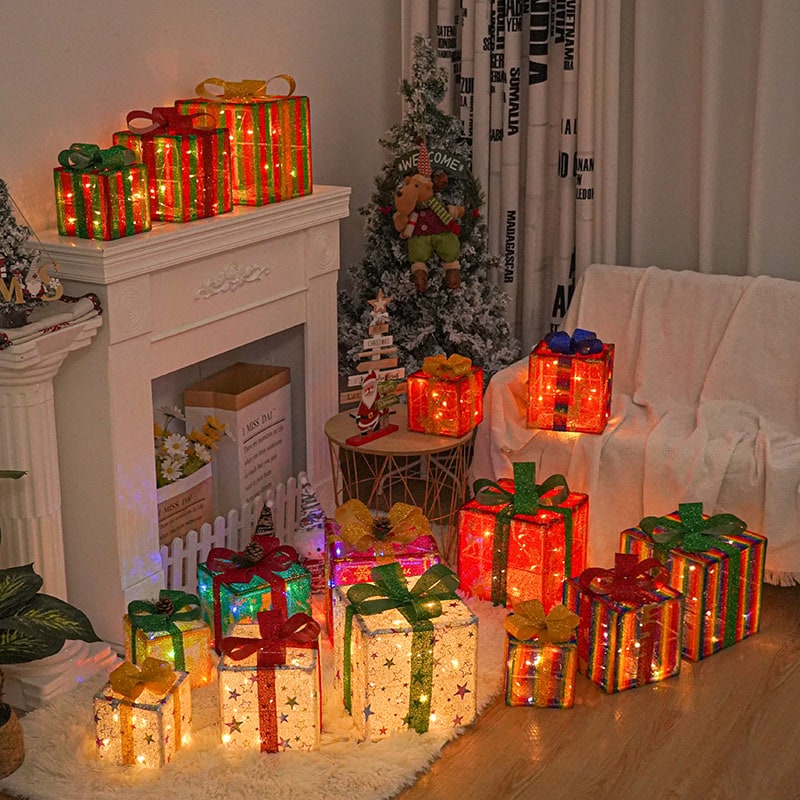 Pre-Lit Christmas Gift Boxes Outdoor Decoration - Set of 3 with LED Lights