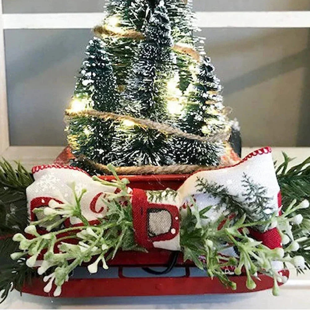Red Truck Tabletop Christmas Decoration with Bottle Brush Trees and LED Lights