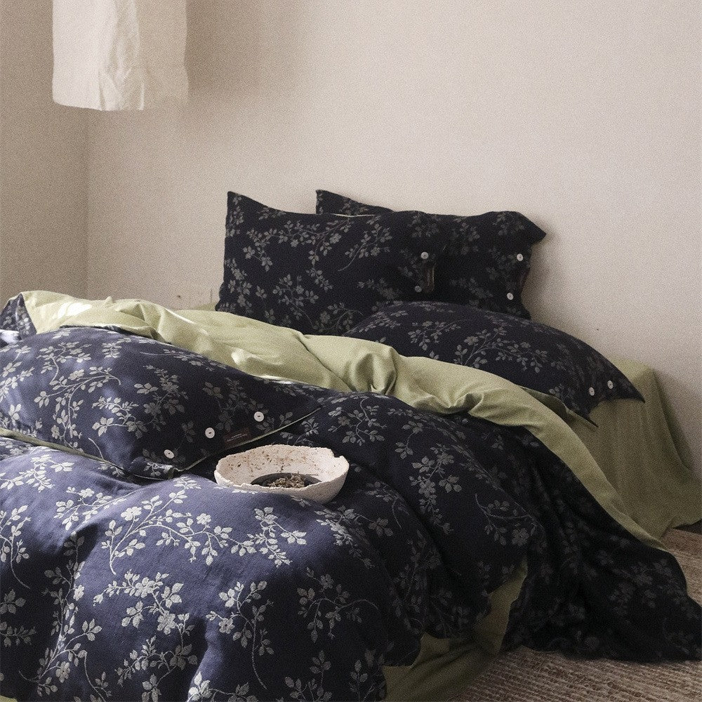 Reversible Cotton Sateen Duvet Cover Set with All-Over Botanical Print and Contrast Reverse