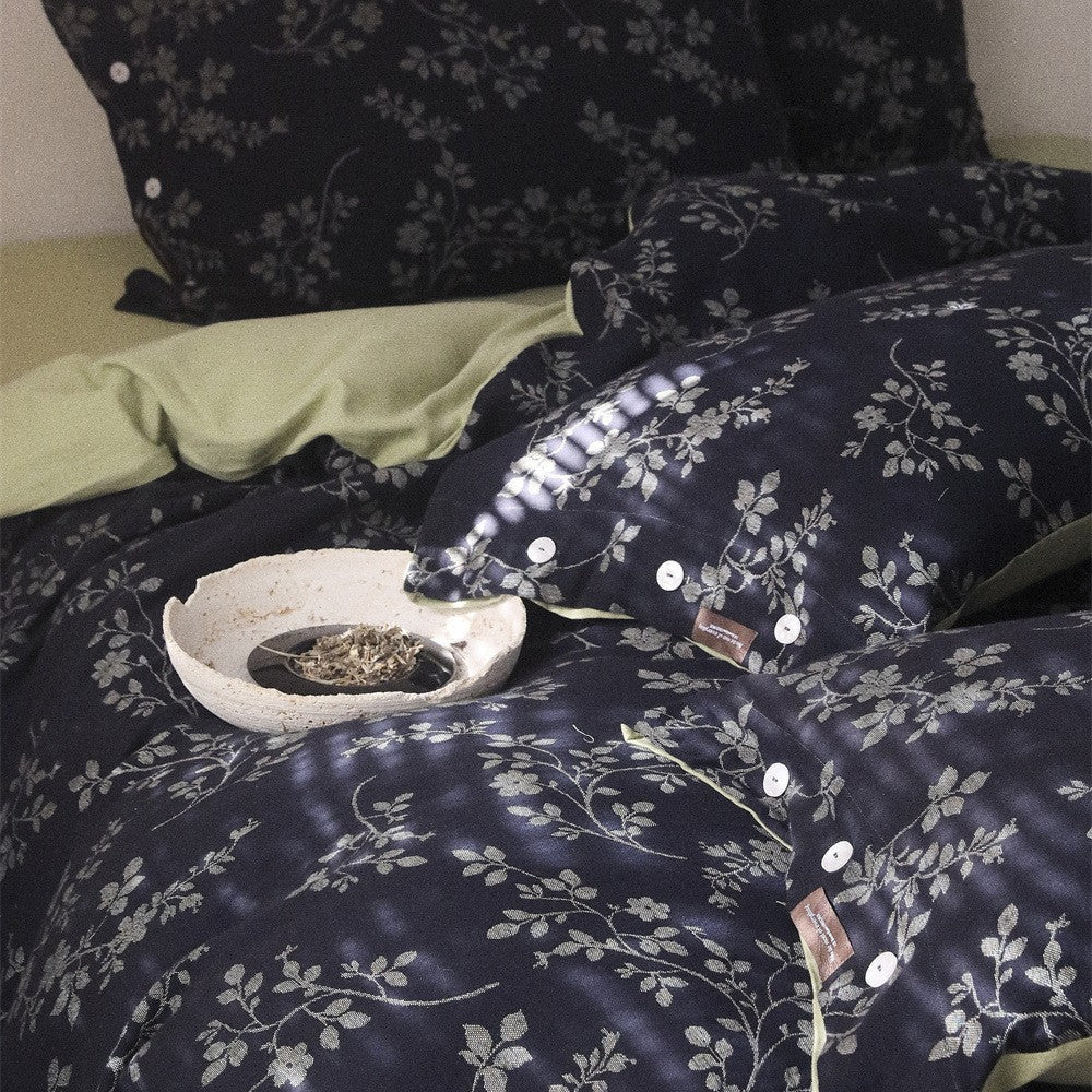 Reversible Cotton Sateen Duvet Cover Set with All-Over Botanical Print and Contrast Reverse