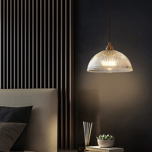 Ribbed Glass Dome Pendant Light - Modern Style - Single Light Fixture - Image 1