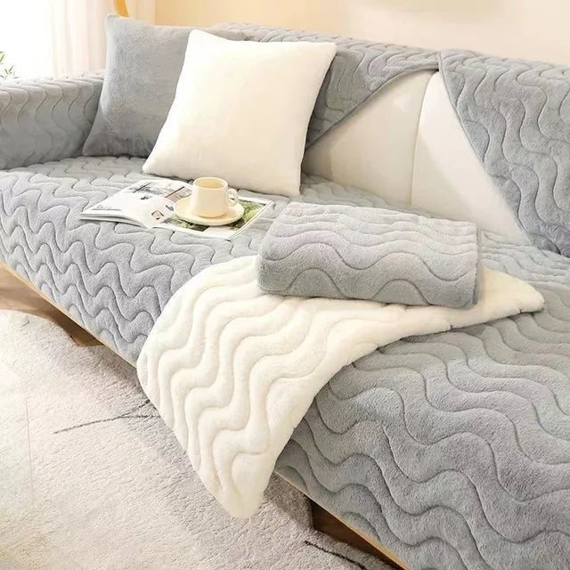 Ribbed Velvet Sofa Cover - Water Repellent - Non-Slip - Full Protection - Image 6