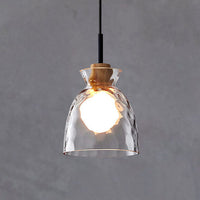 Rippled Glass Pendant Light - Solid Wood Accent - Nordic Style LED - Single Light Fixture
