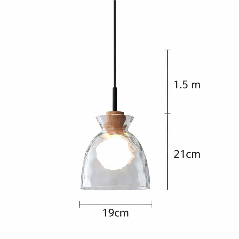 Rippled Glass Pendant Light - Solid Wood Accent - Nordic Style LED - Single Light Fixture - Image 5