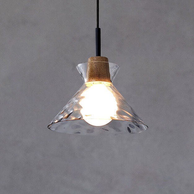 Rippled Glass Pendant Light - Solid Wood Accent - Nordic Style LED - Single Light Fixture - Image 6