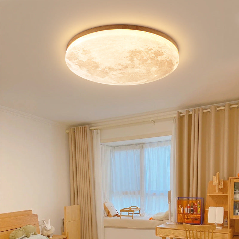 Round Wood LED Flush Mount Ceiling Light - Stylish Modern Fixture - Image 1