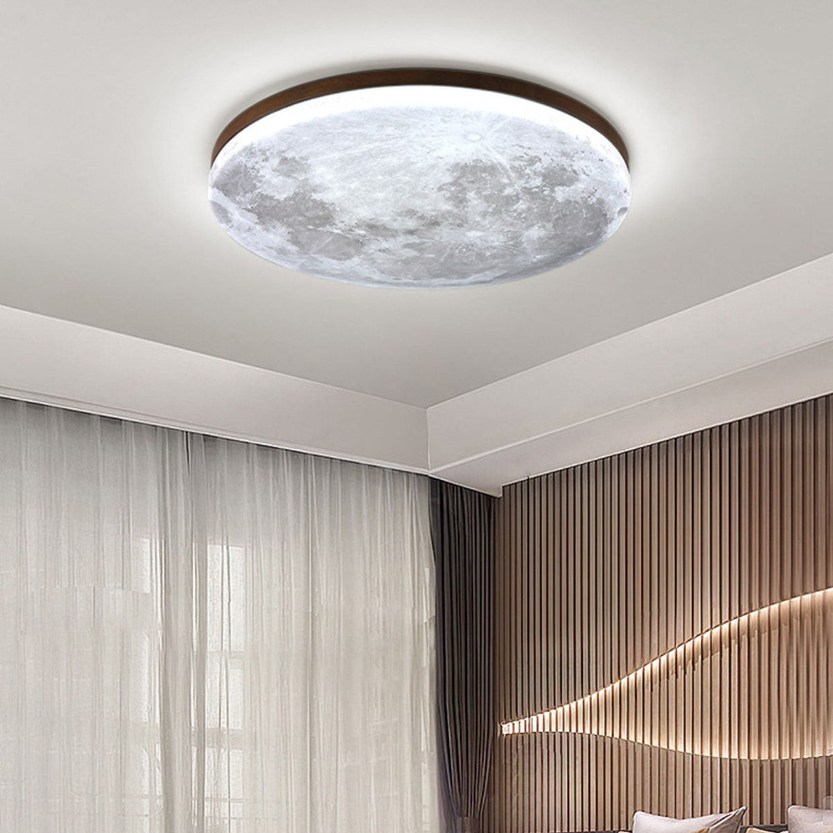 Round Wood LED Flush Mount Ceiling Light - Stylish Modern Fixture - Image 3