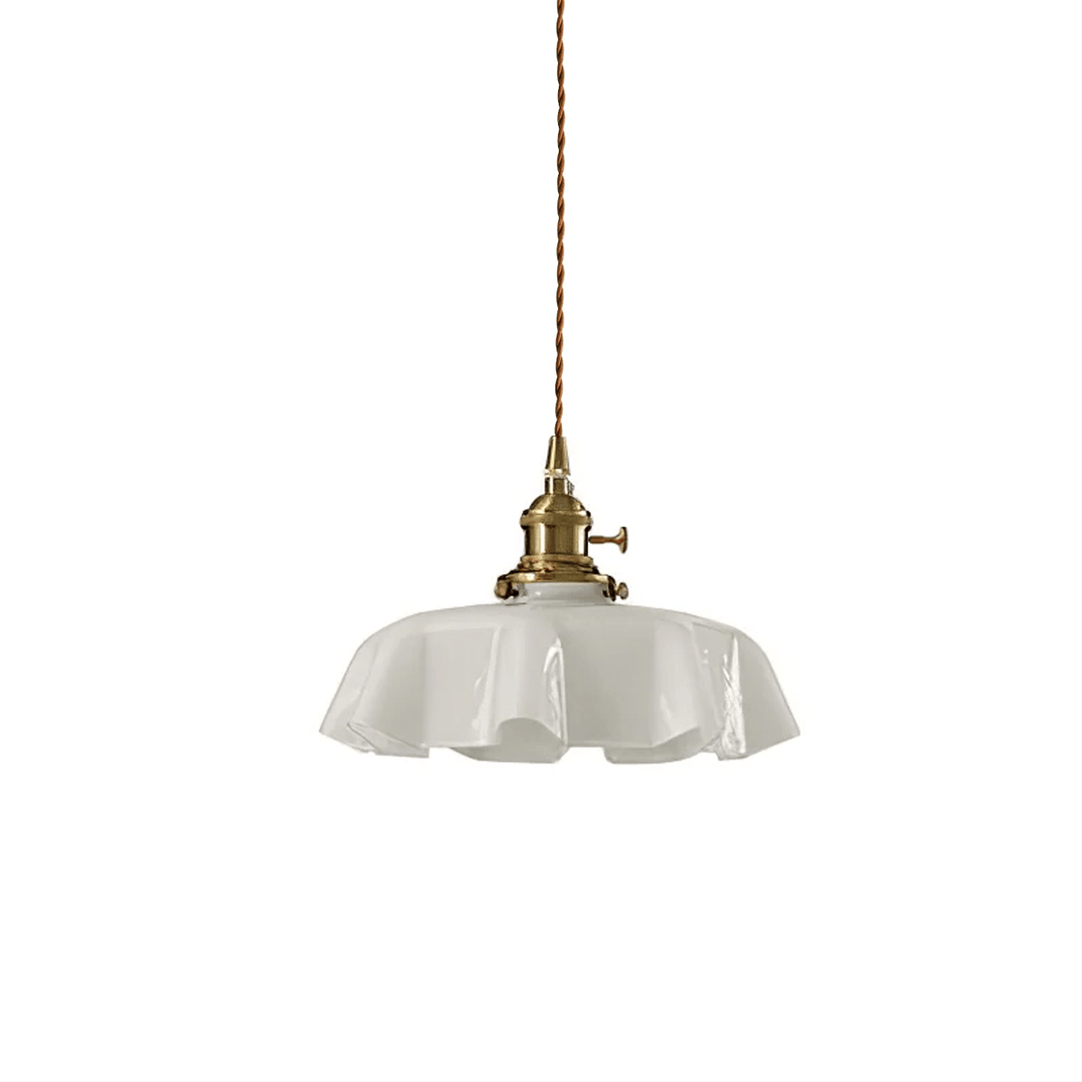 Ruffled Glass Pendant Light - Elegant Style - Brass Accents - Single Light - Image 10