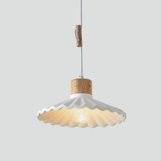 Scalloped Pendant Light - Modern Wood and Cement Fixture - Stylish Hanging Lamp - Image 1