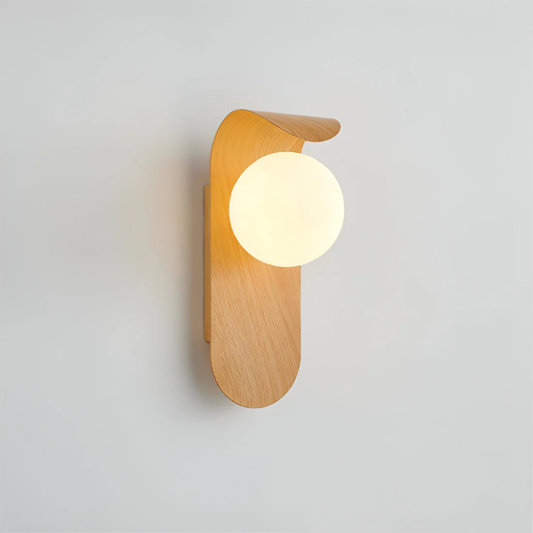 Scandinavian Style Wood Wall Sconce - Globe LED Light Fixture - Minimalist - Image 1