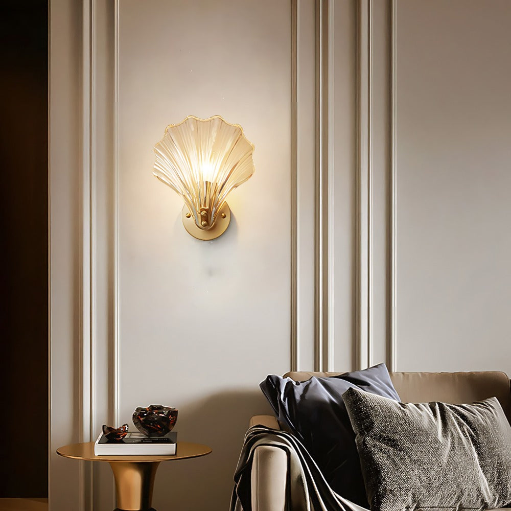 Seashell Wall Light - Art Deco Style - Brass & Glass Sconce - LED - Coastal Lighting - Image 5