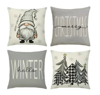 Set of 4 Christmas Square Throw Pillow Covers with Hidden Zipper and Woven Microfibre Gnome Print