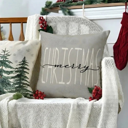 Set of 4 Christmas Square Throw Pillow Covers with Hidden Zipper and Woven Microfibre Gnome Print