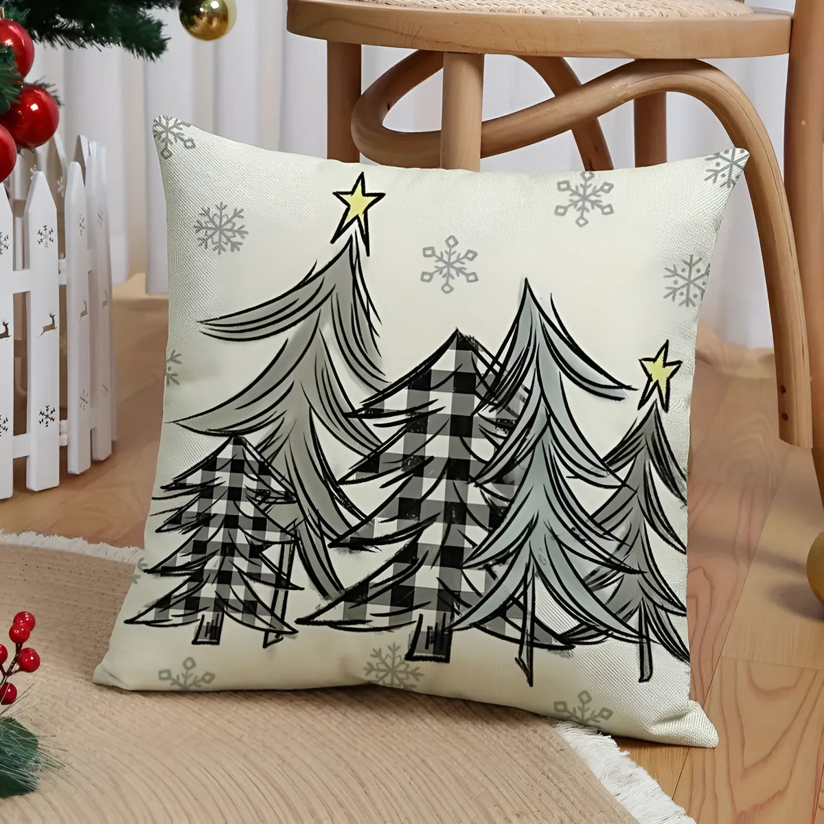 Set of 4 Christmas Square Throw Pillow Covers with Hidden Zipper and Woven Microfibre Gnome Print
