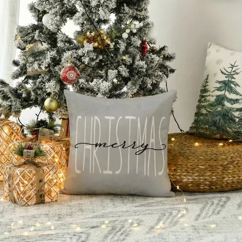 Set of 4 Christmas Square Throw Pillow Covers with Hidden Zipper and Woven Microfibre Gnome Print