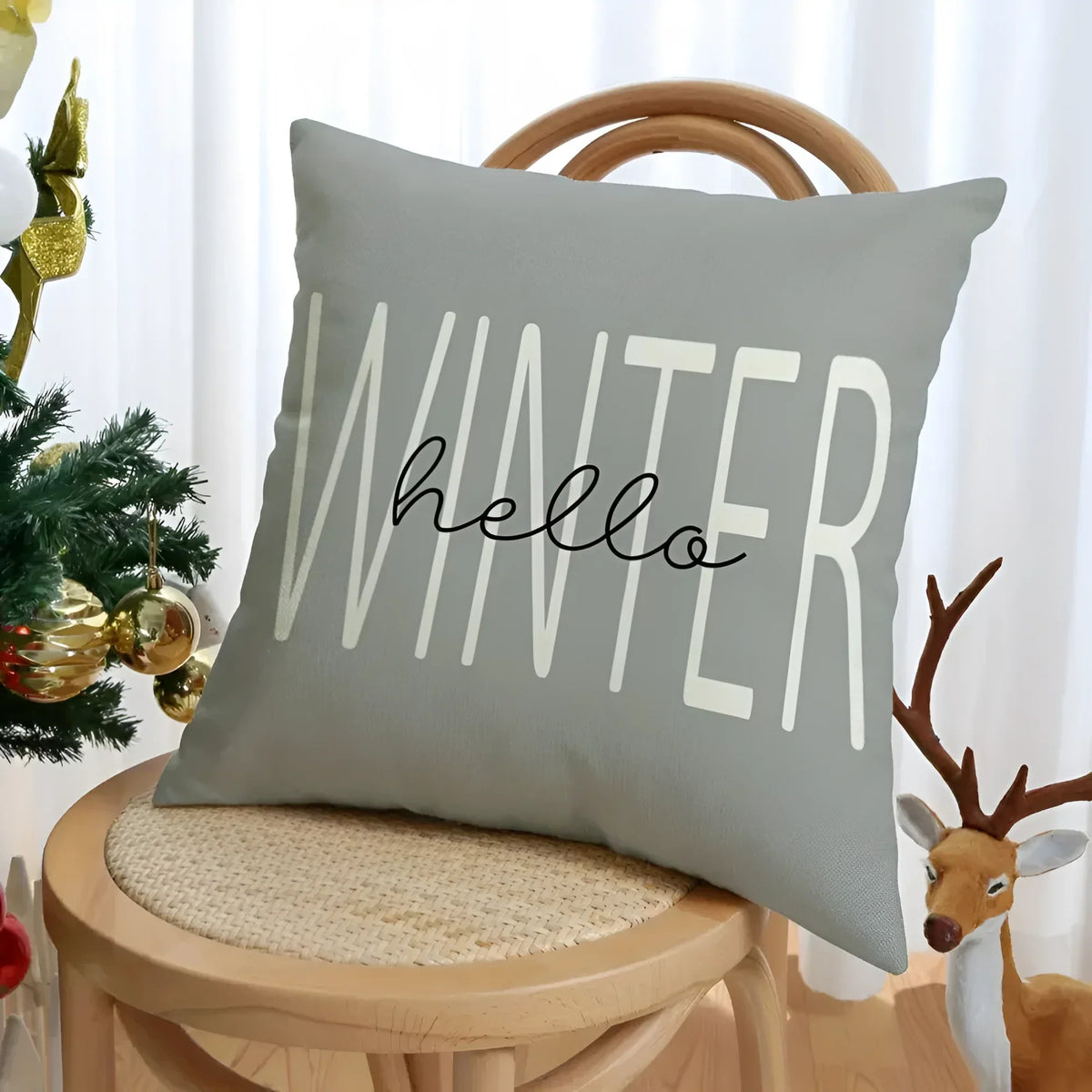 Set of 4 Christmas Square Throw Pillow Covers with Hidden Zipper and Woven Microfibre Gnome Print