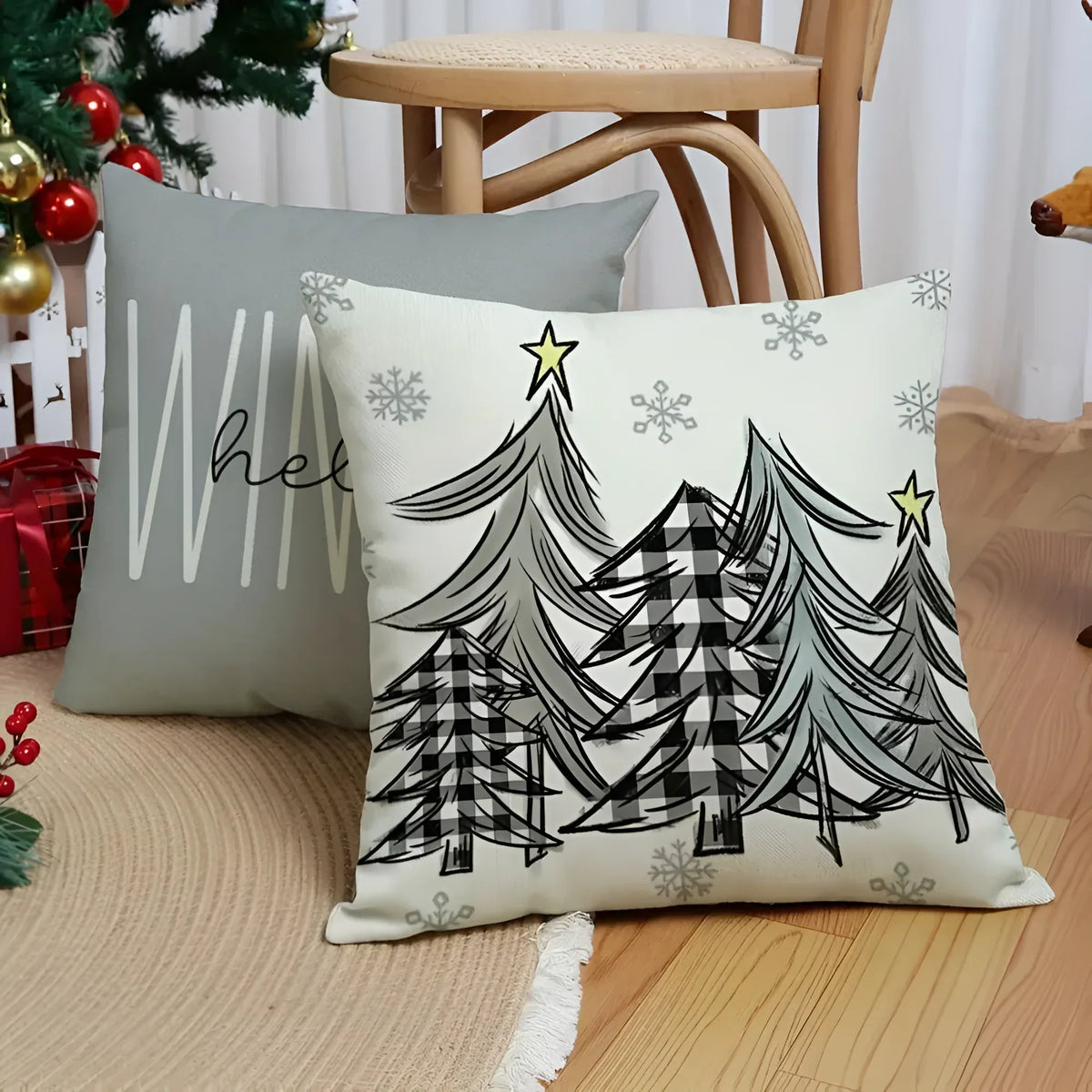 Set of 4 Christmas Square Throw Pillow Covers with Hidden Zipper and Woven Microfibre Gnome Print