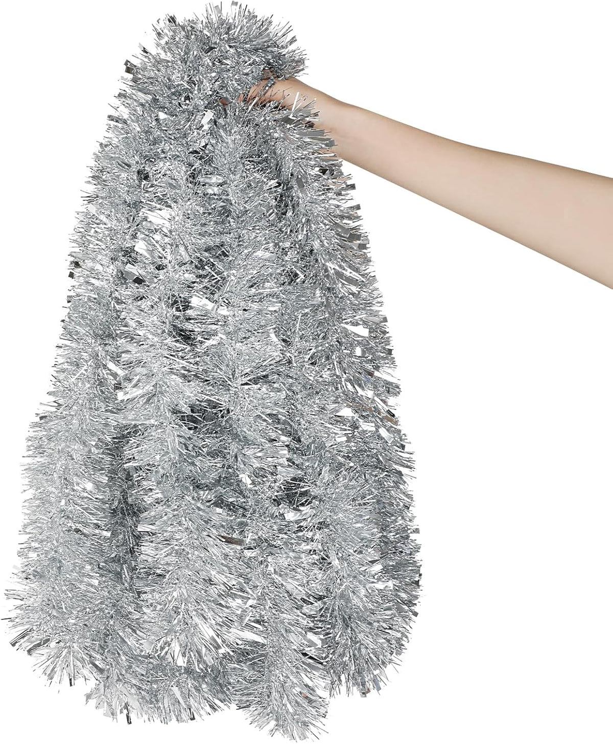 Silver Christmas Glitter Garland – 10 m Tinsel Garland for Christmas Tree, Mantel & Party