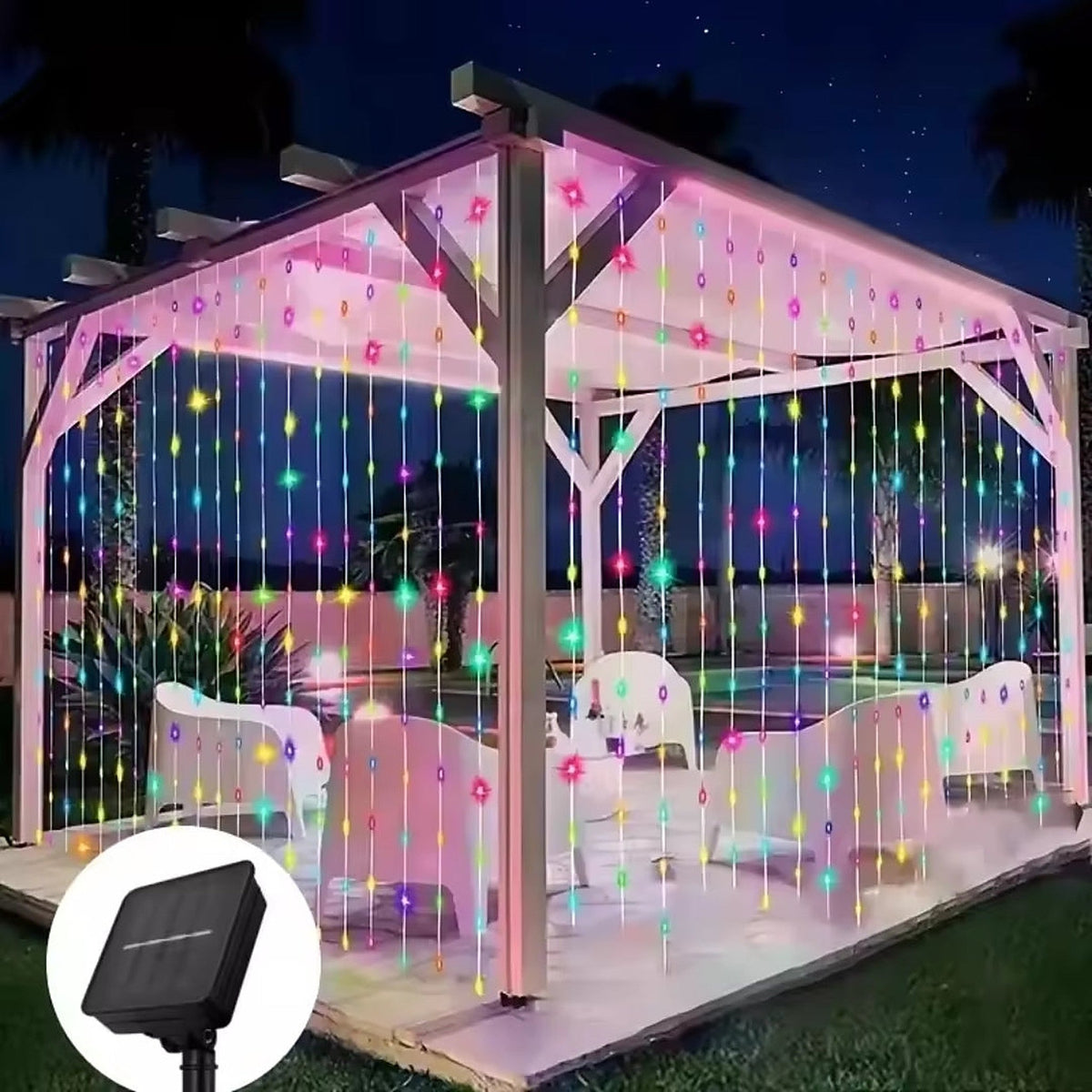 Solar Curtain Lights - Waterproof Outdoor Christmas Lights with 8 Lighting Modes