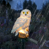 Solar Owl Garden Stake Lights - White ABS Resin - Outdoor LED Accent Lighting