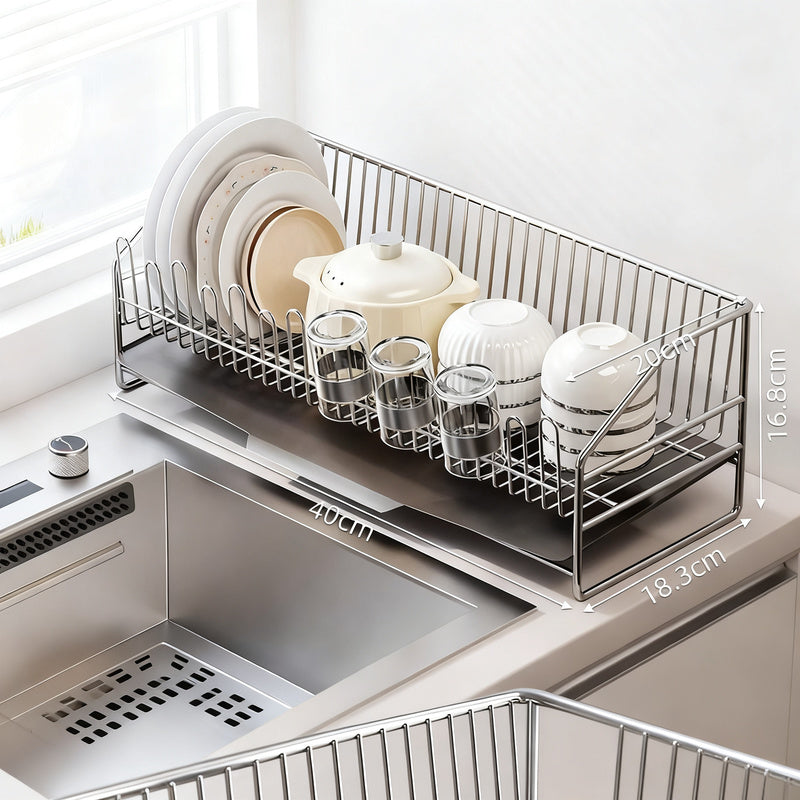 Stainless Steel Dish Rack with Draining Basket, 1–2 Tiers