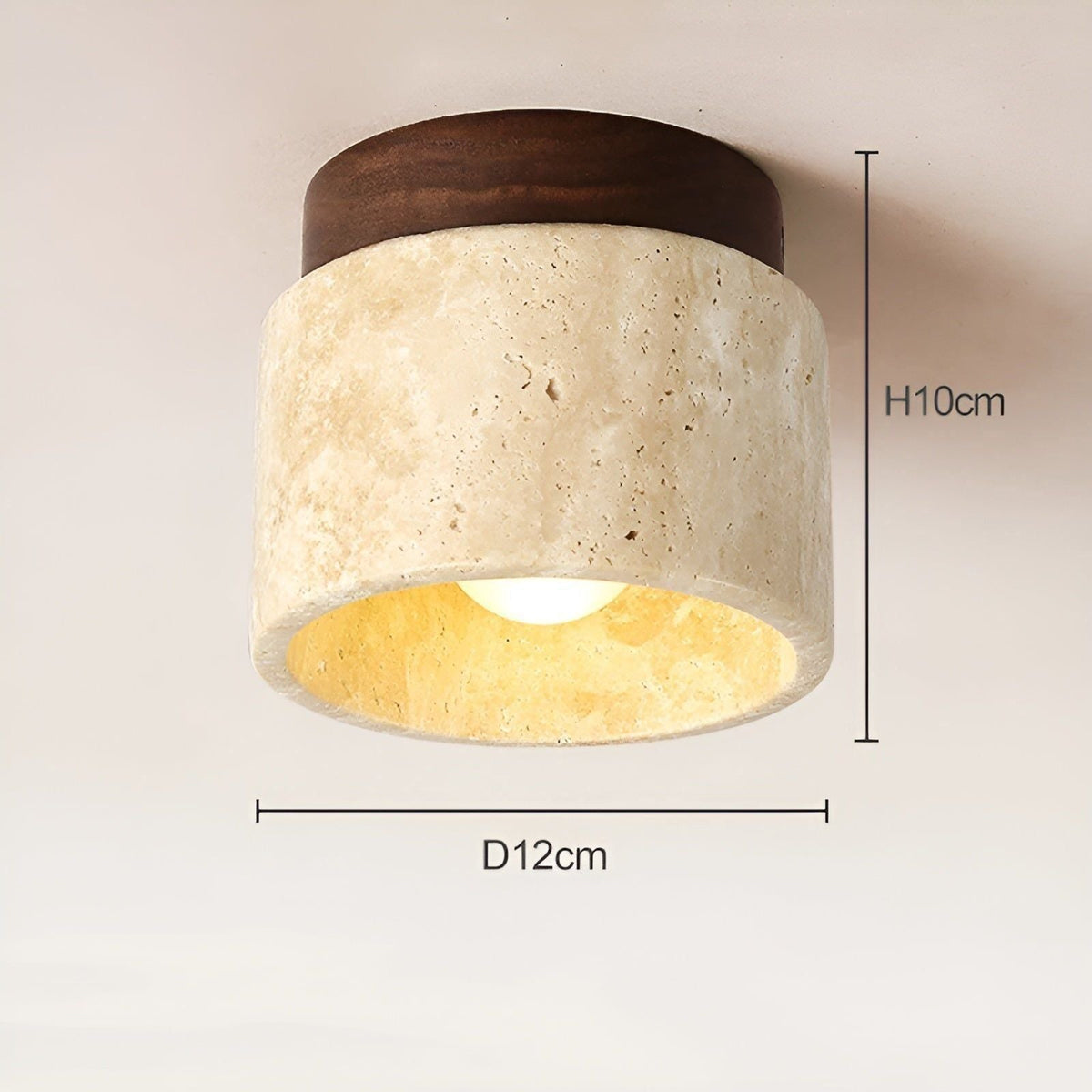 Stone Cylinder Ceiling Light - Wood and Marble Finish - Wabi Sabi Style - Image 3