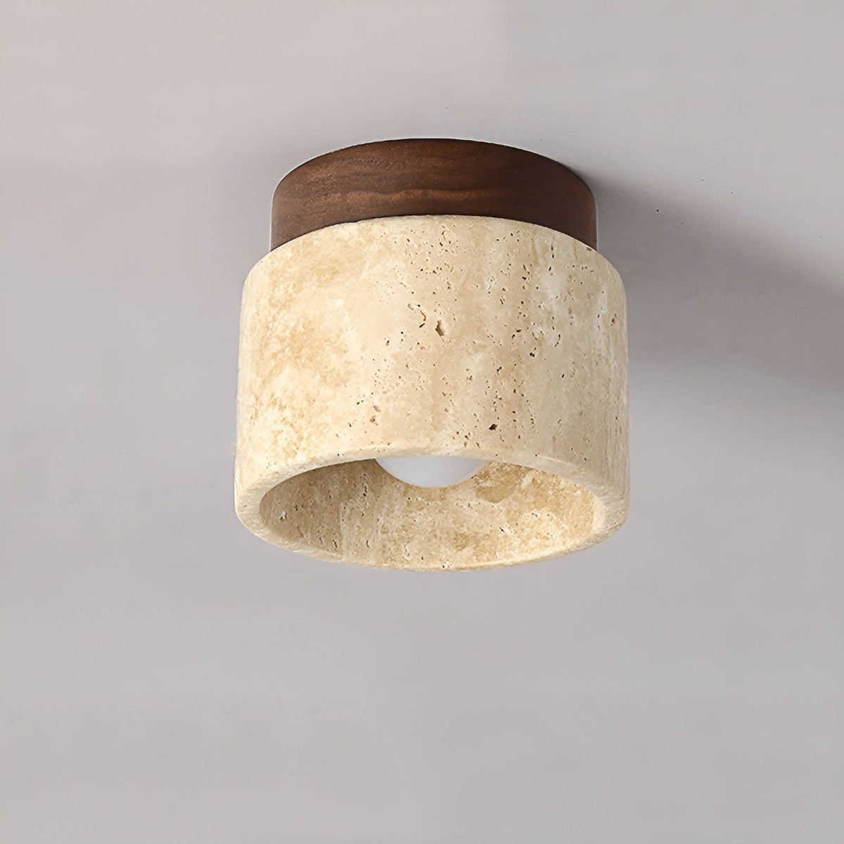 Stone Cylinder Ceiling Light - Wood and Marble Finish - Wabi Sabi Style - Image 4