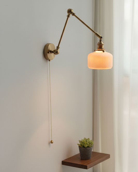 Swing Arm Wall Lamp - White Ceramic Shade - Solid Brass - Modern Style - Image 1