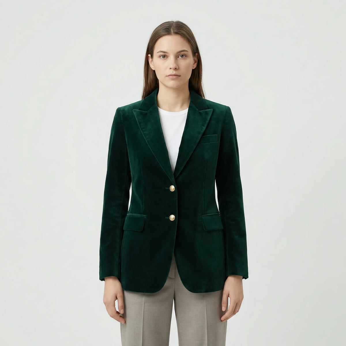 Tailored Velvet Blazer with Gold Buttons