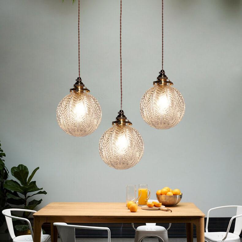 Textured Glass Globe Pendant Light - Brass Accents - Elegant Modern Lighting - Image 6