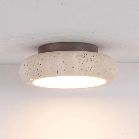 Travertine Ceiling Light - Wood Accent - Modern LED Fixture - Image 4