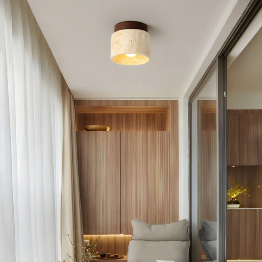 Travertine Ceiling Light Fixture - Wood Accent - Stylish Home Decor - Image 2