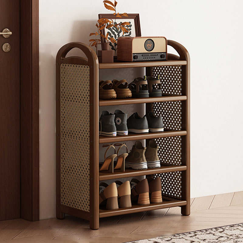 Vintage Rectangular PE Rattan and Bamboo MDF 5/6-Tier Shoe Storage Shelf for Entryway and Living Room