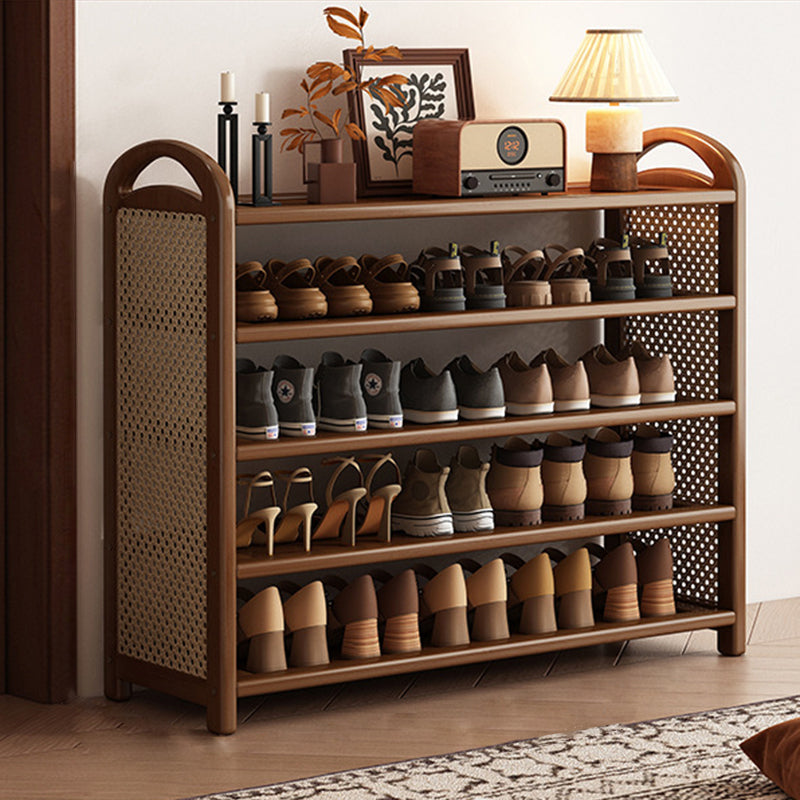 Vintage Rectangular PE Rattan and Bamboo MDF 5/6-Tier Shoe Storage Shelf for Entryway and Living Room