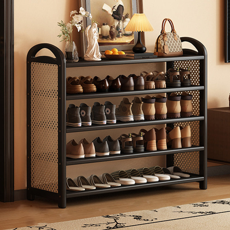 Vintage Rectangular PE Rattan and Bamboo MDF 5/6-Tier Shoe Storage Shelf for Entryway and Living Room