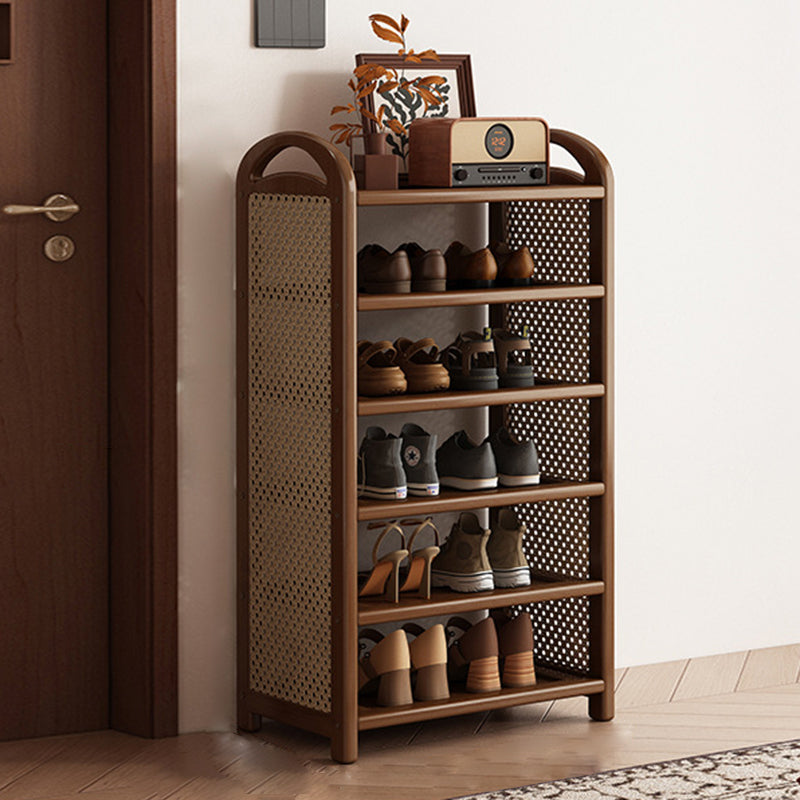 Vintage Rectangular PE Rattan and Bamboo MDF 5/6-Tier Shoe Storage Shelf for Entryway and Living Room