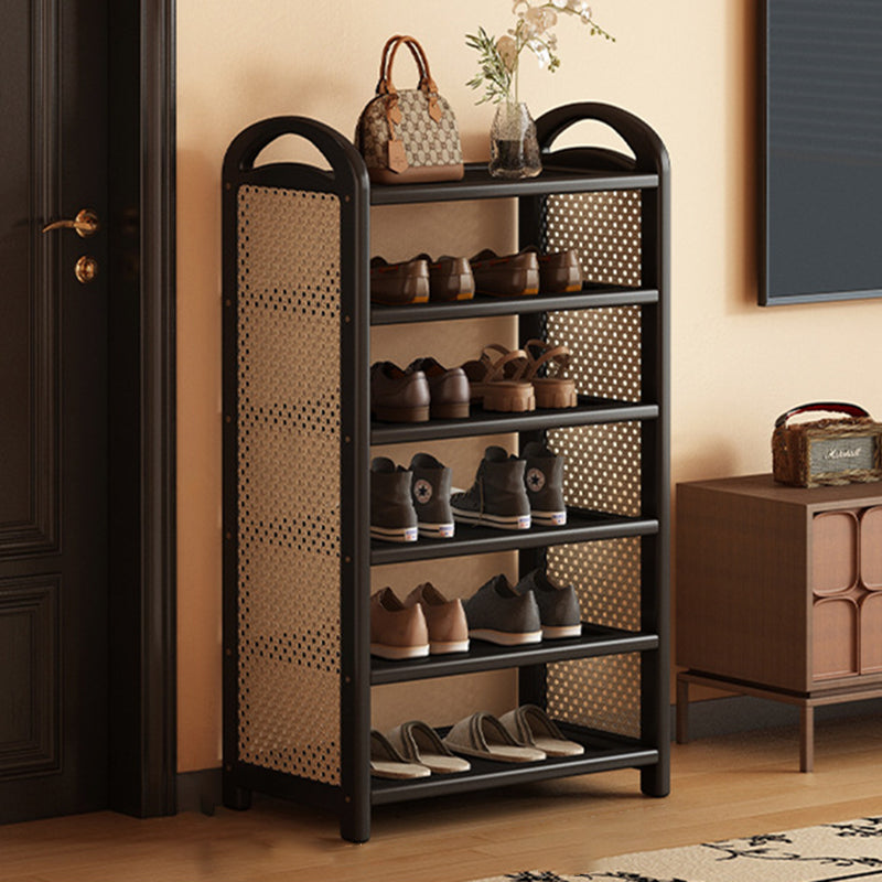 Vintage Rectangular PE Rattan and Bamboo MDF 5/6-Tier Shoe Storage Shelf for Entryway and Living Room